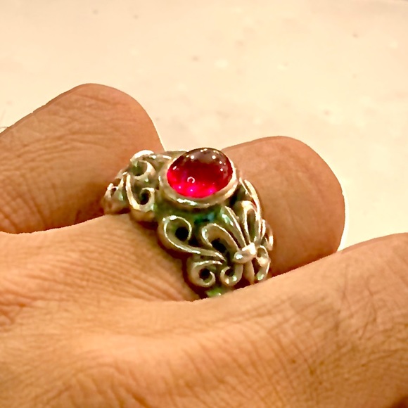 Chrome Angels Sterling Silver and Red Stone Ring - Picture 5 of 7